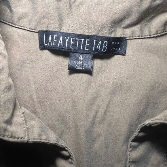 Lafayette 148 Olive Green Button Down Shirt Military Style Womens Size 4 Blouse - Picture 2 of 9